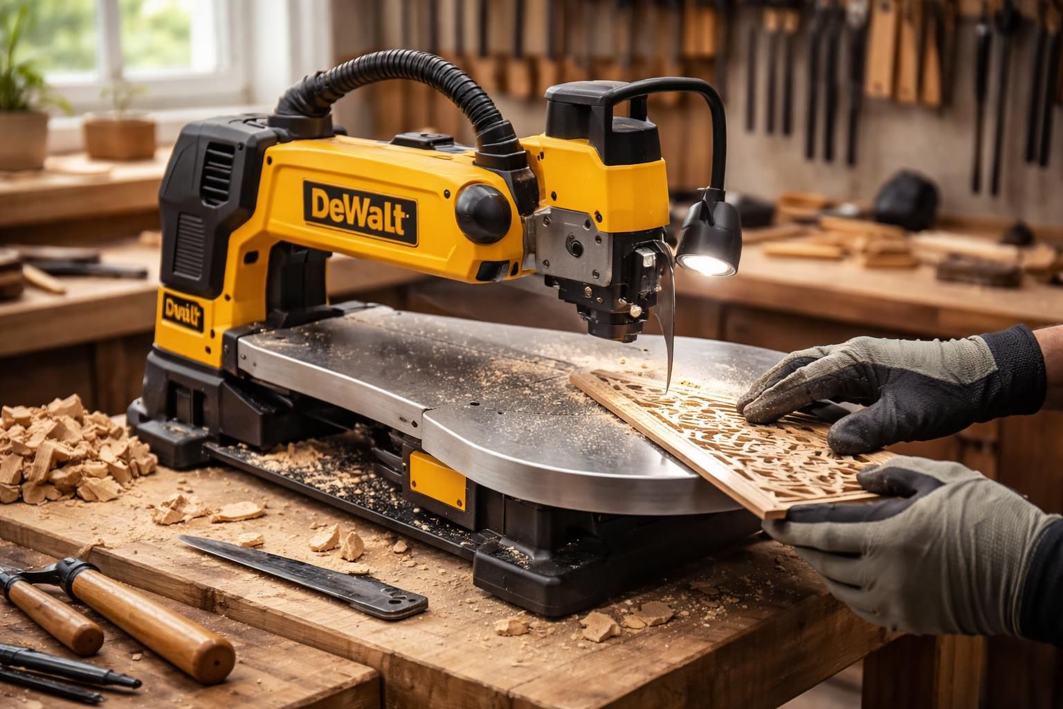 découvrez la scie à chantourner dewalt, l'outil idéal pour des découpes précises et nettes sur bois. parfaite pour vos projets de bricolage et de création artisanale.