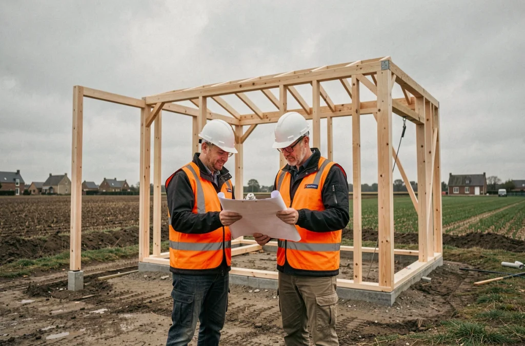 Équipe de CMIAUDOMAROIS consultant des plans sur un chantier de construction à Campagne-lès-Wardrecques